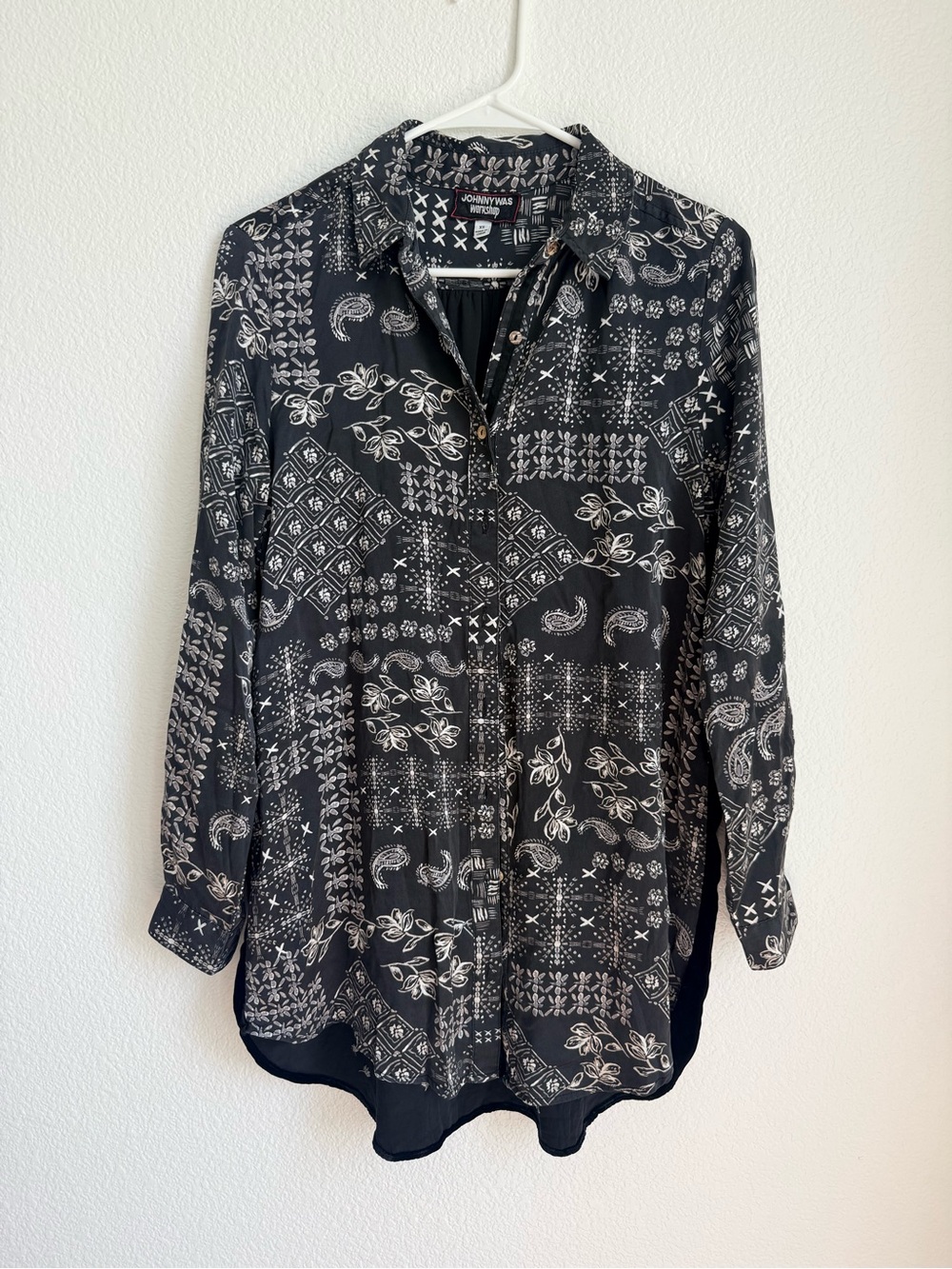 Johnny Was Cordelia Velvet Embroidered Bach Silk Blouse Patchwork XS